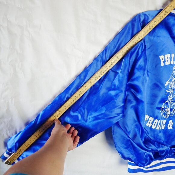 Vintage Baseball Blue Jacket Size L USA Philomath Frolic & Rodeo Back Print - Picture 9 of 10